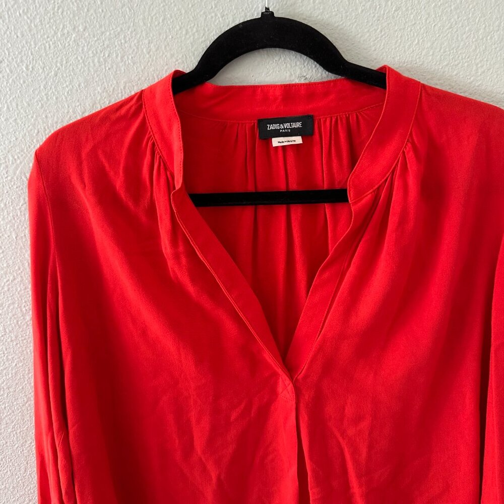 Zadig & Voltaire Tink Solid Long Sleeve Blouse Fire Red Women's XS Top Shirt - Picture 4 of 7